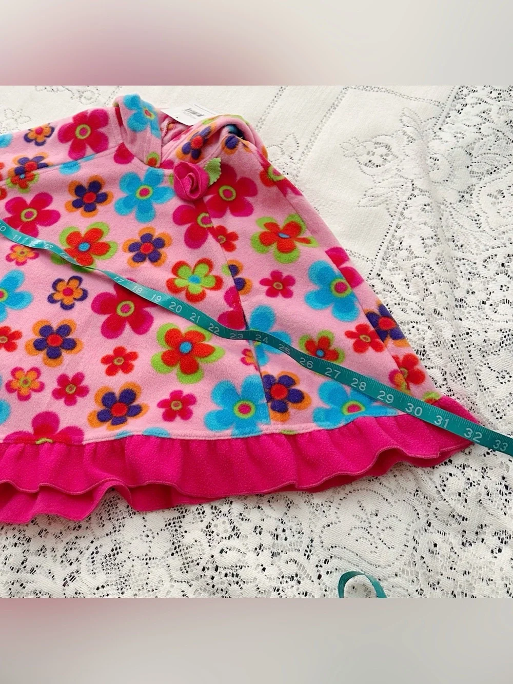 Pink Floral Girls Size 5 / 6 Poncho Fleece Hooded Colorful Multicolor Mack & Co